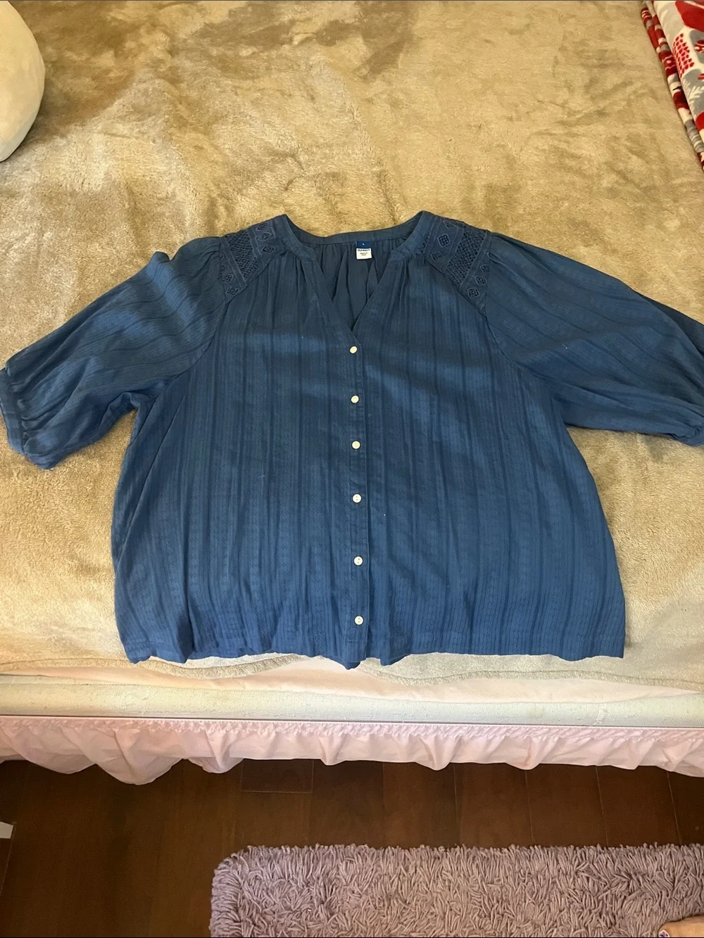 Old Navy Blue Button-Front Textured Blouse